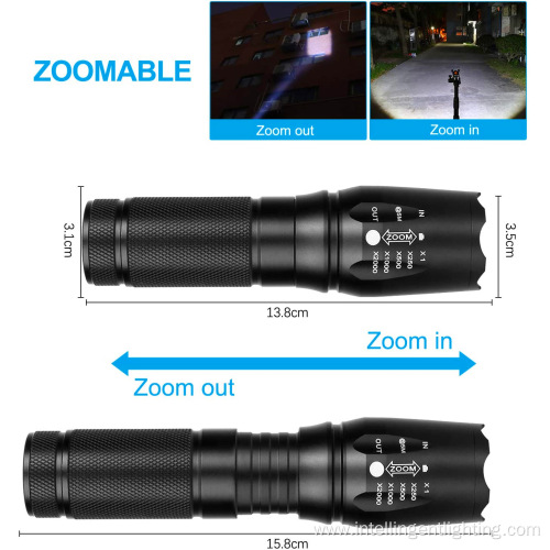 T6 Telescopic Zoom Aluminum Rechargeable Outdoor Flashlight